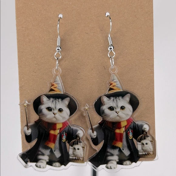Creative Magic Harry Potter Cat Halloween Earrings 2D Acrylic Cartoon - Picture 1 of 2